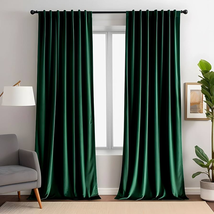 Bagaille VELOURS CURTAIN ★ GREEN Amazon.com: Aljctns Emerald Green Velvet Curtains for Living